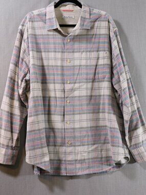 Tommy Bahama Mens 1XL Coastline Cloud Cream Soft Cord Plaid Long Sleeve Shirt